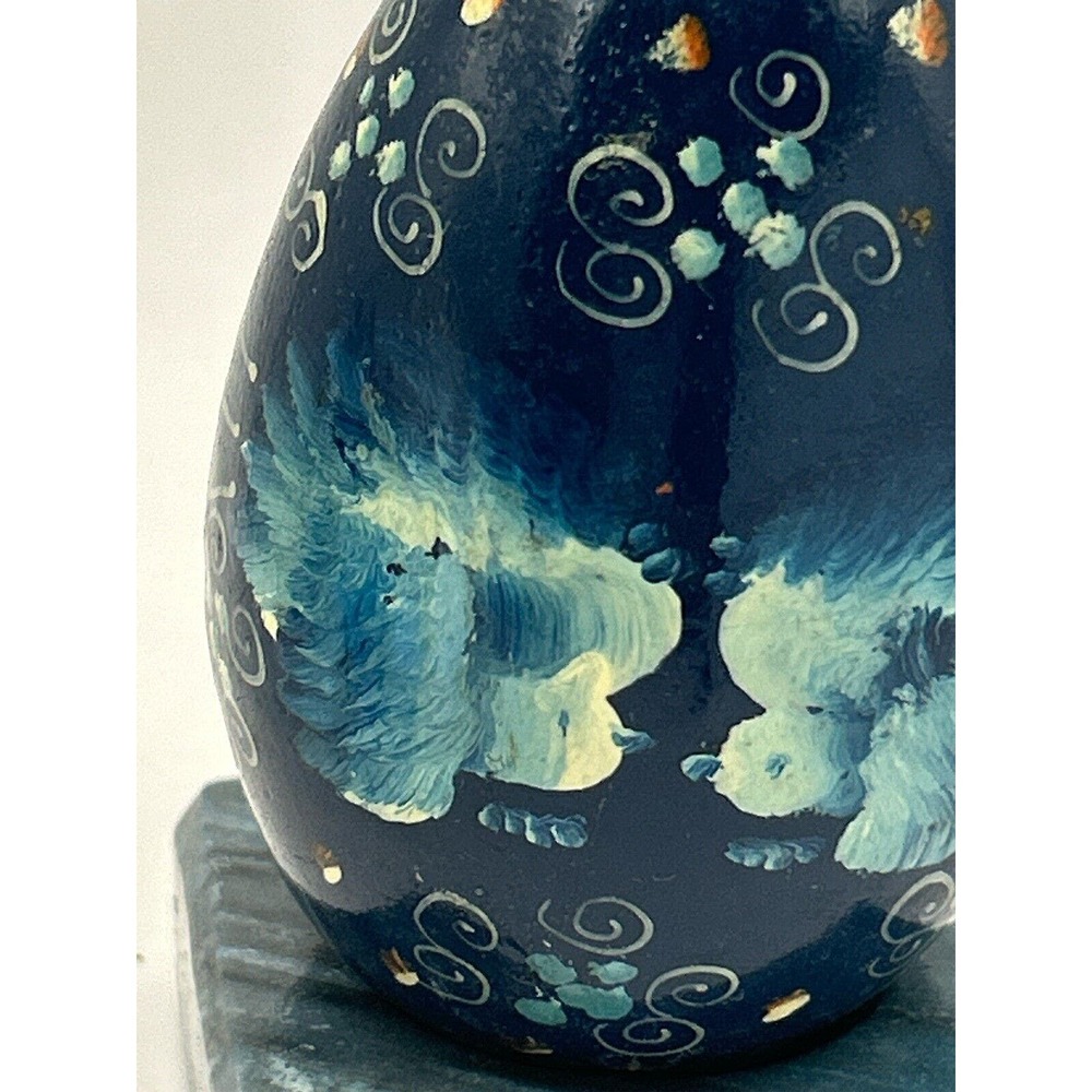 Cloisonne Egg Blue Hand Painted Beauty On Green Stone Stand Cottage Core - Picture 3 of 4
